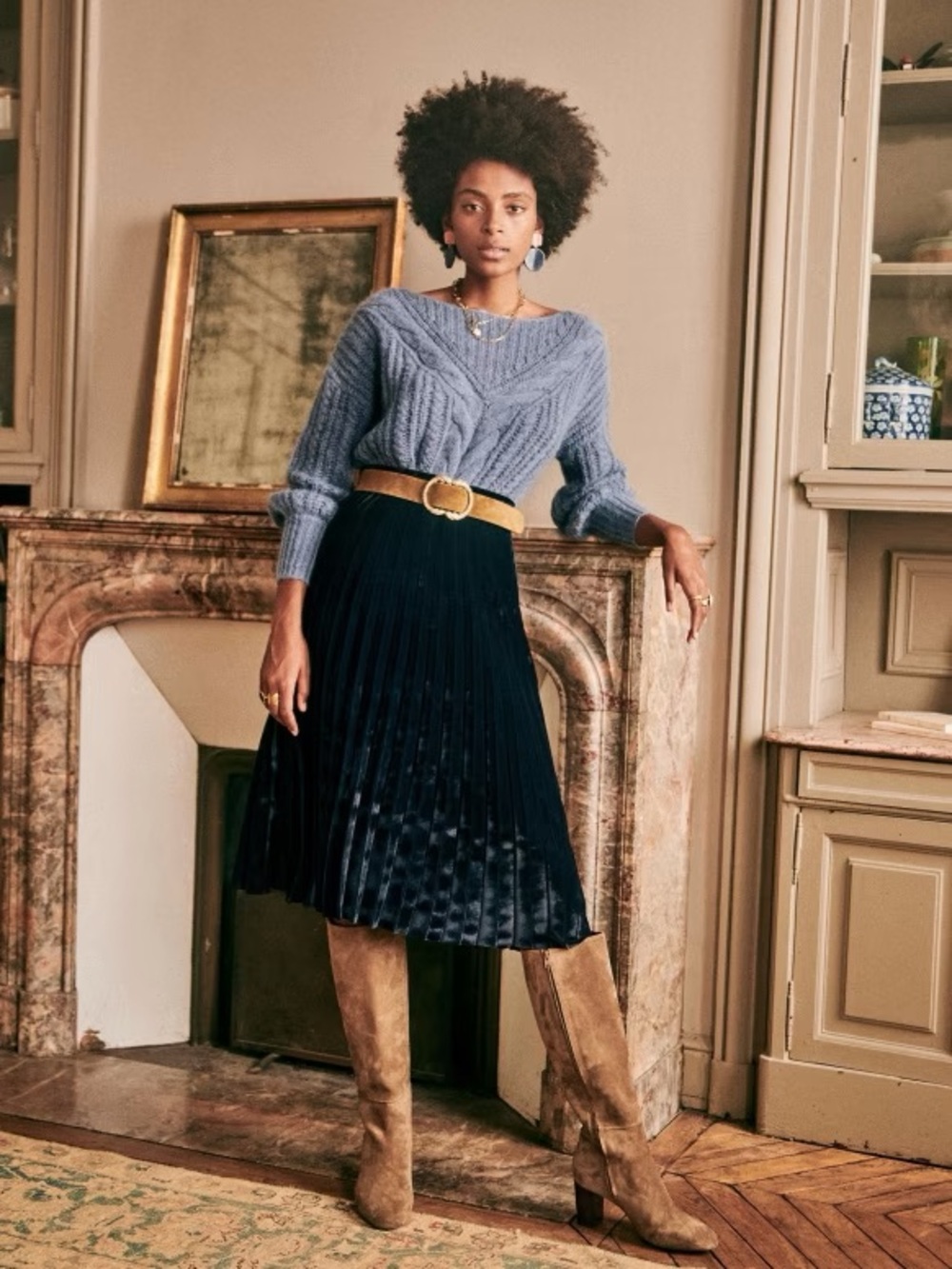 Sezane Dino Skirt Marine - Size 38